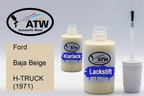 Ford, Baja Beige, H-TRUCK (1971): 20ml Lackstift + 20ml Klarlack - Set, von ATW Autoteile West.